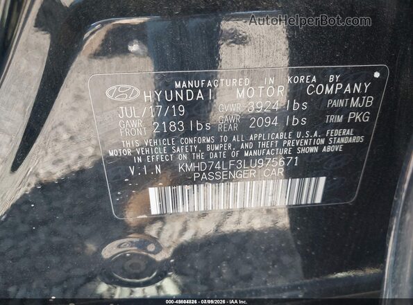 KMHD74LF3LU975671 2020 HYUNDAI ELANTRA Black Engine compartment view