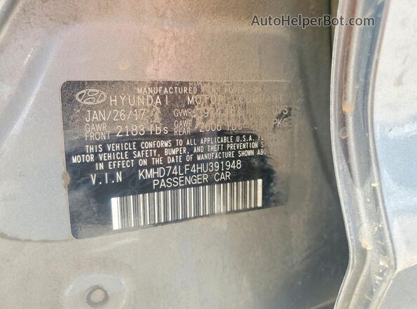 KMHD74LF4HU391948 2017 HYUNDAI ELANTRA Silver Vista del compartimento del motor