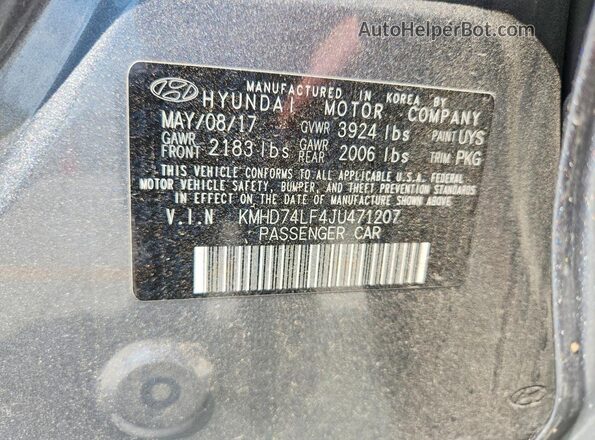 KMHD74LF4JU471207 2018 HYUNDAI ELANTRA Gray Widok komory silnika