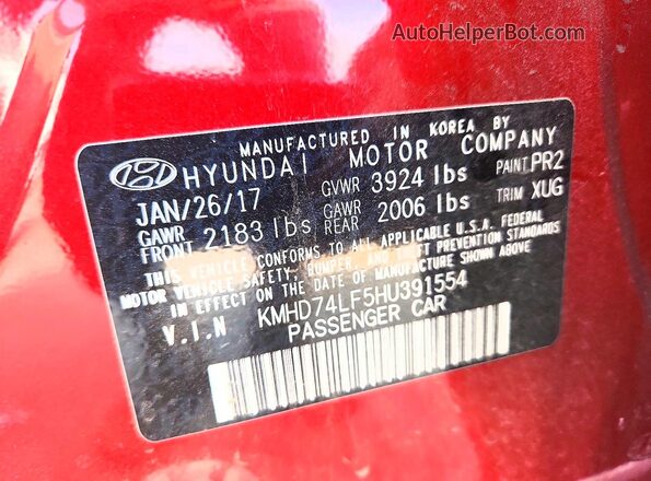 KMHD74LF5HU391554 2017 HYUNDAI ELANTRA Red Widok komory silnika