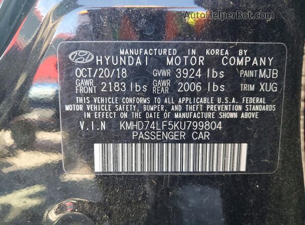 KMHD74LF5KU799804 2019 HYUNDAI ELANTRA Black Vista del compartimento del motor