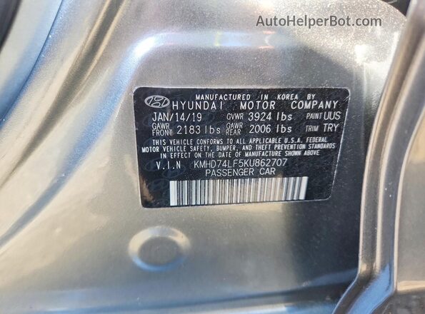 KMHD74LF5KU862707 2019 HYUNDAI ELANTRA Gray Widok komory silnika
