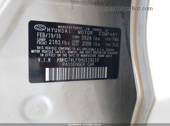 KMHD74LF6HU119210 2017 HYUNDAI ELANTRA Бежевый Вид подкапотного пространства