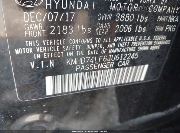 KMHD74LF6JU612245 2018 HYUNDAI ELANTRA Black Вид підкапотного простору