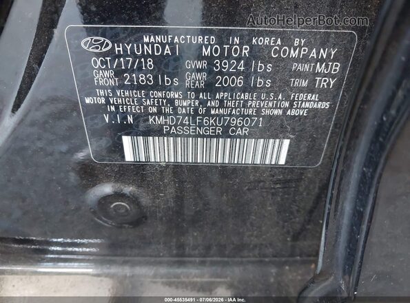 KMHD74LF6KU796071 2019 HYUNDAI ELANTRA Black Շարժիչի բաժամունքի տեսք