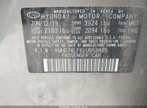 KMHD74LF6LU952885 2020 HYUNDAI ELANTRA Brown Engine compartment view