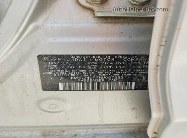 KMHD74LF7HU087593 2017 HYUNDAI ELANTRA Silver Շարժիչի բաժամունքի տեսք