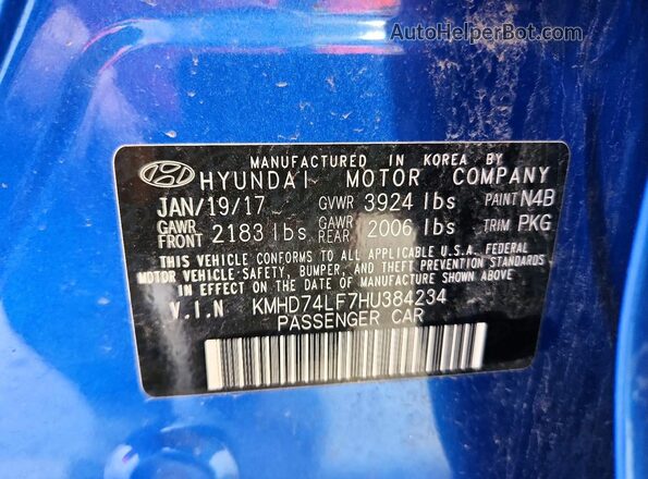 KMHD74LF7HU384234 2017 HYUNDAI ELANTRA Синий Вид подкапотного пространства