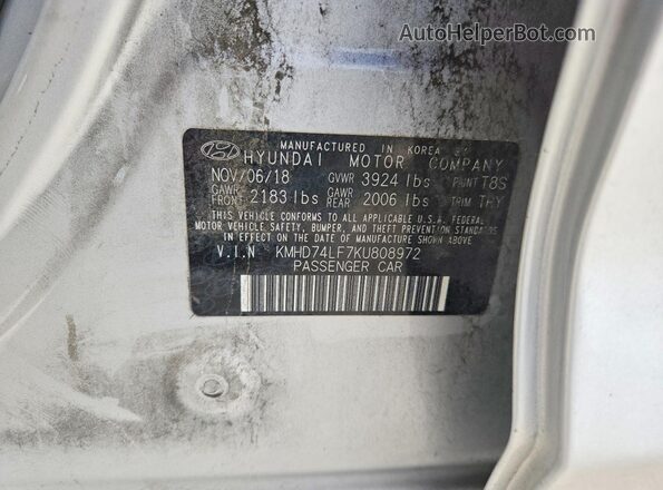 KMHD74LF7KU808972 2019 HYUNDAI ELANTRA Серебряный Вид подкапотного пространства