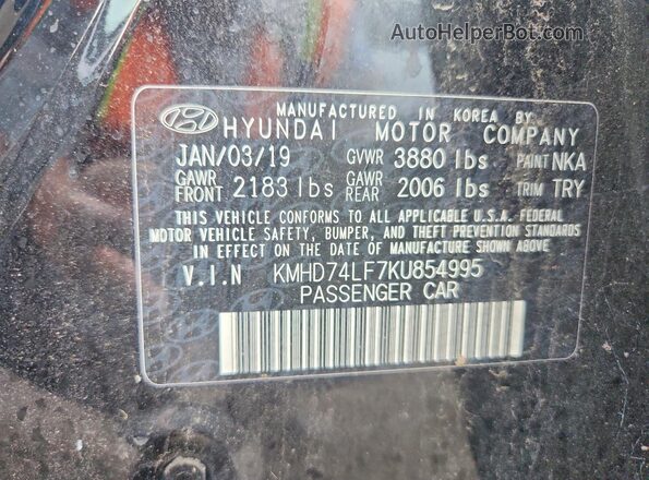 KMHD74LF7KU854995 2019 HYUNDAI ELANTRA Black Widok komory silnika