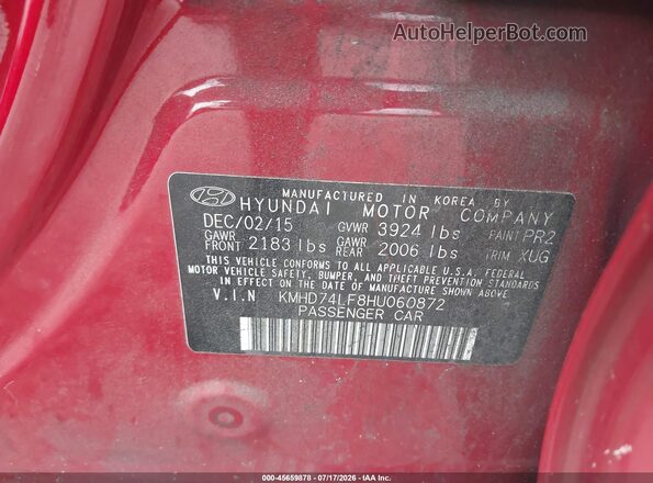 KMHD74LF8HU060872 2017 HYUNDAI ELANTRA Red Engine compartment view
