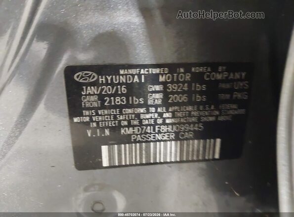 KMHD74LF8HU099445 2017 HYUNDAI ELANTRA Gray Вид підкапотного простору