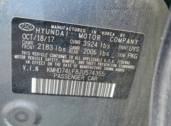 KMHD74LF8JU574355 2018 HYUNDAI ELANTRA Silver ძრავის განყოფილების ხედი