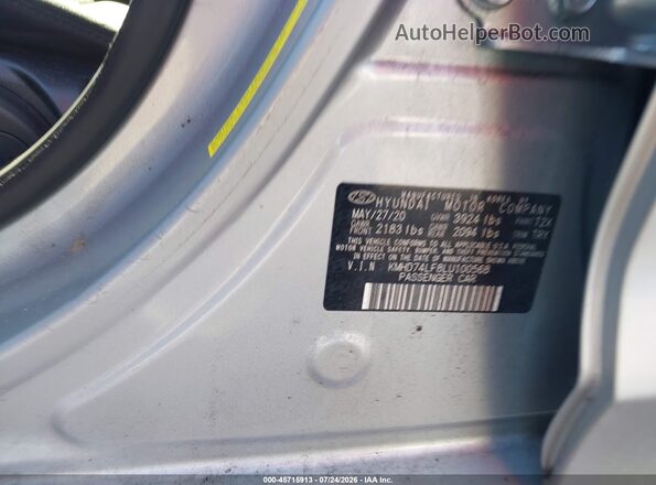 KMHD74LF8LU100568 2020 HYUNDAI ELANTRA Silver Вид підкапотного простору