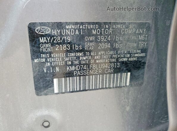 KMHD74LF8LU942813 2020 HYUNDAI ELANTRA Gray Շարժիչի բաժամունքի տեսք