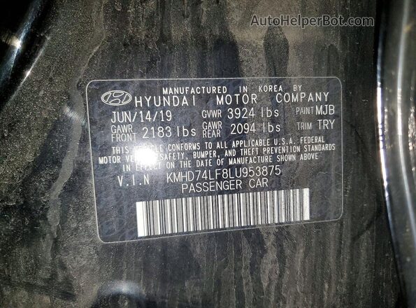 KMHD74LF8LU953875 2020 HYUNDAI ELANTRA Черный Вид подкапотного пространства