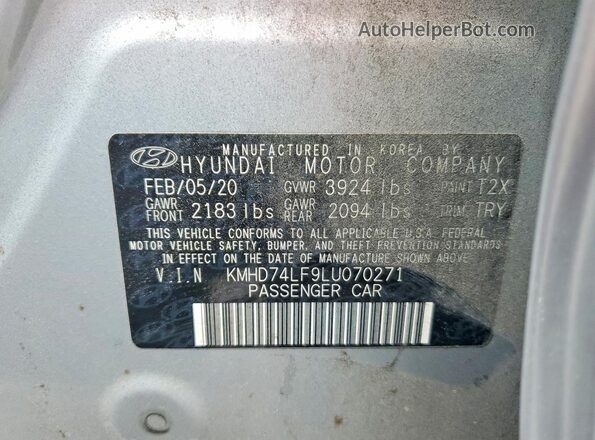 KMHD74LF9LU070271 2020 HYUNDAI ELANTRA White Engine compartment view
