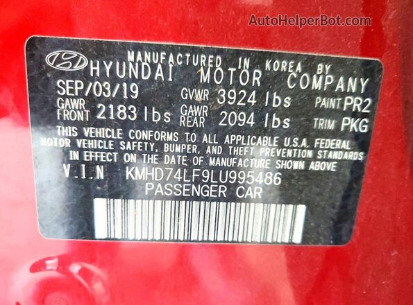 KMHD74LF9LU995486 2020 HYUNDAI ELANTRA Red Vista del compartimento del motor