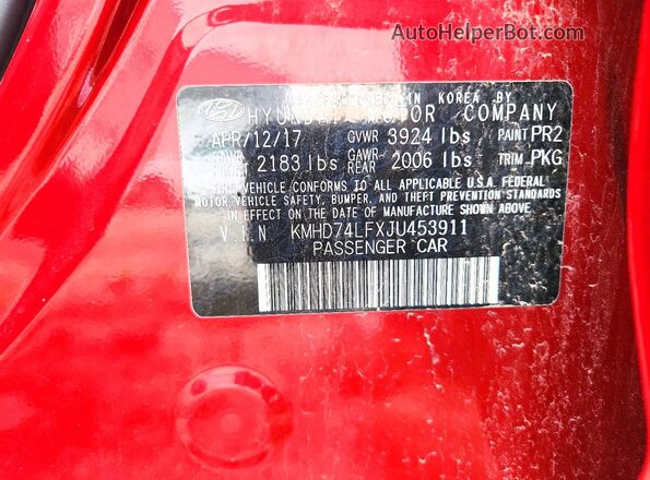 KMHD74LFXJU453911 2018 HYUNDAI ELANTRA Красный Вид подкапотного пространства