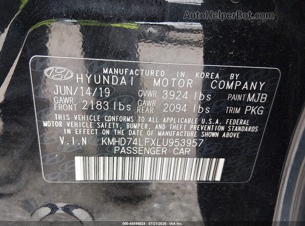 KMHD74LFXLU953957 2020 HYUNDAI ELANTRA Black Շարժիչի բաժամունքի տեսք