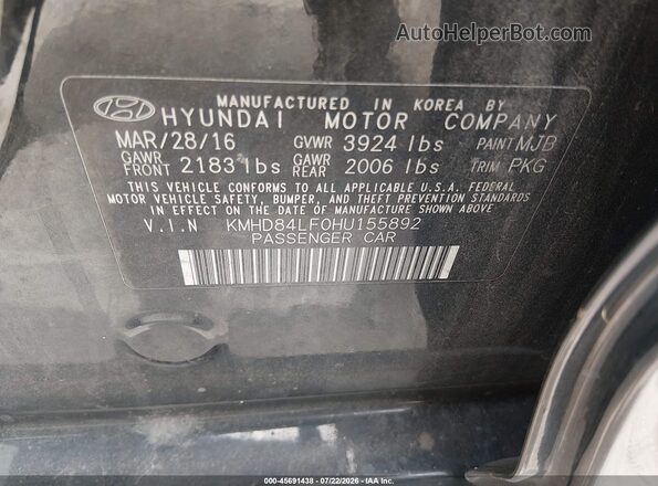 KMHD84LF0HU155892 2017 HYUNDAI ELANTRA Black Вид підкапотного простору