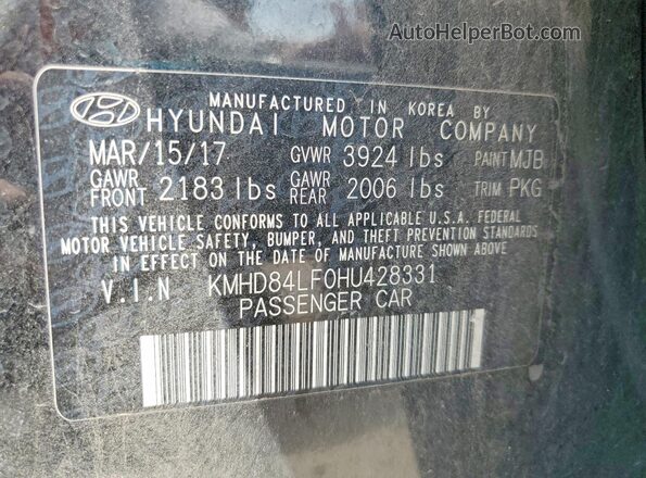 KMHD84LF0HU428331 2017 HYUNDAI ELANTRA Black Vista del compartimento del motor