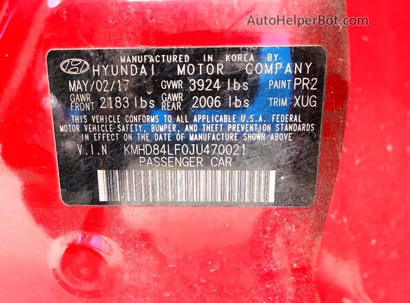 KMHD84LF0JU470021 2018 HYUNDAI ELANTRA Red Vista del compartimento del motor