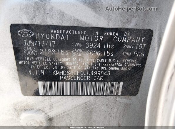 KMHD84LF0JU499843 2018 HYUNDAI ELANTRA Серебряный Вид подкапотного пространства