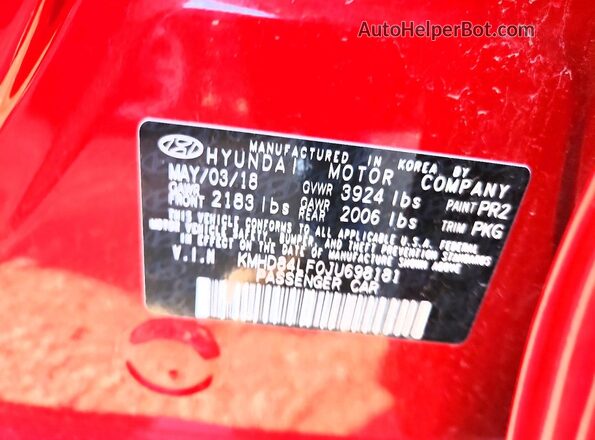 KMHD84LF0JU698181 2018 HYUNDAI ELANTRA Красный Вид подкапотного пространства