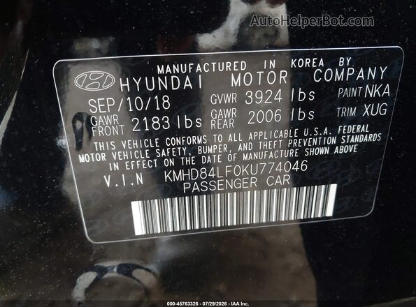 KMHD84LF0KU774046 2019 HYUNDAI ELANTRA Black Вид підкапотного простору