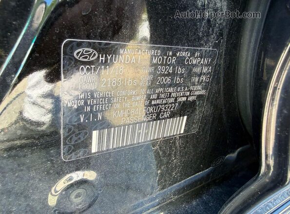 KMHD84LF0KU793227 2019 HYUNDAI ELANTRA Black Вид задніх сидінь
