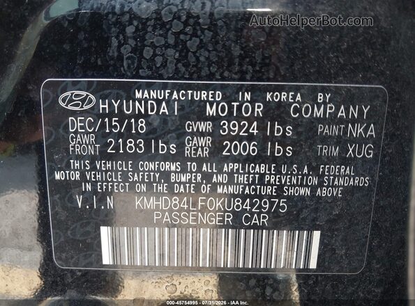 KMHD84LF0KU842975 2019 HYUNDAI ELANTRA Black Engine compartment view
