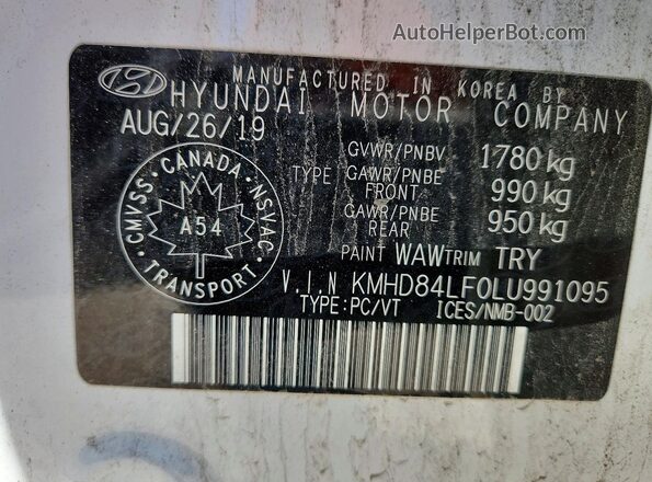 KMHD84LF0LU991095 2020 HYUNDAI ELANTRA White Vista de la etiqueta del VIN