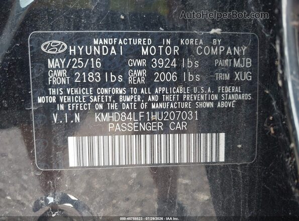 KMHD84LF1HU207031 2017 HYUNDAI ELANTRA Black Вид підкапотного простору