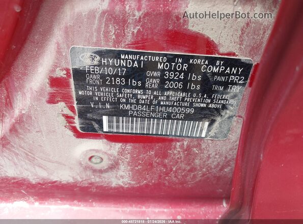 KMHD84LF1HU400599 2017 HYUNDAI ELANTRA Red Շարժիչի բաժամունքի տեսք