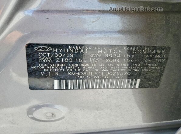 KMHD84LF1LU026570 2020 HYUNDAI ELANTRA Silver VIN sticker view