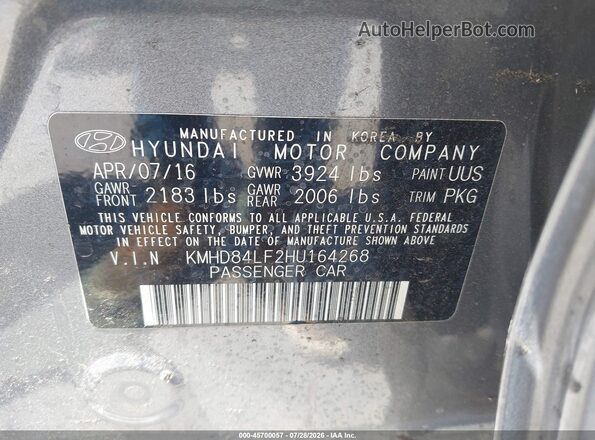 KMHD84LF2HU164268 2017 HYUNDAI ELANTRA Gray Вид підкапотного простору