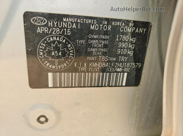 KMHD84LF2HU187579 2017 HYUNDAI ELANTRA Silver VIN sticker view