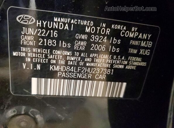 KMHD84LF2HU237381 2017 HYUNDAI ELANTRA Черный Вид подкапотного пространства