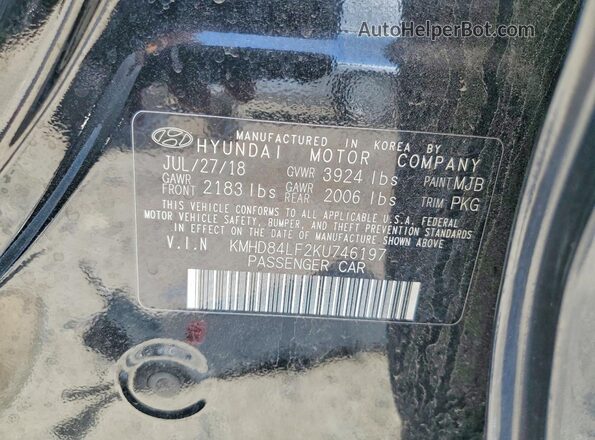 KMHD84LF2KU746197 2019 HYUNDAI ELANTRA Black ძრავის განყოფილების ხედი