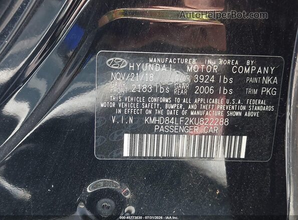 KMHD84LF2KU822288 2019 HYUNDAI ELANTRA Black Շարժիչի բաժամունքի տեսք