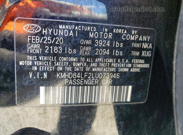 KMHD84LF2LU073946 2020 HYUNDAI ELANTRA Black ძრავის განყოფილების ხედი