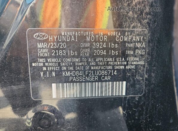 KMHD84LF2LU086714 2020 HYUNDAI ELANTRA Black Widok komory silnika