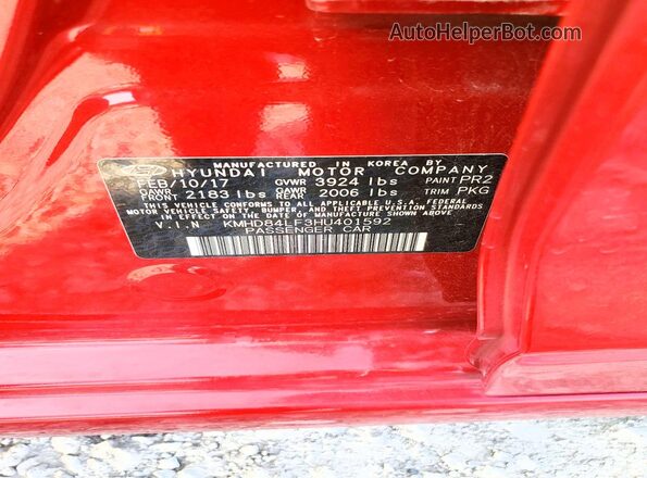 KMHD84LF3HU401592 2017 HYUNDAI ELANTRA Красный Вид подкапотного пространства