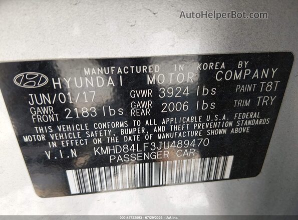 KMHD84LF3JU489470 2018 HYUNDAI ELANTRA Silver Widok komory silnika
