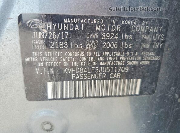 KMHD84LF3JU511709 2018 HYUNDAI ELANTRA Gray ძრავის განყოფილების ხედი