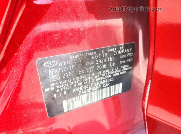 KMHD84LF3JU684341 2018 HYUNDAI ELANTRA Red Engine compartment view
