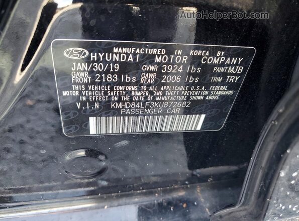 KMHD84LF3KU872682 2019 HYUNDAI ELANTRA Black ძრავის განყოფილების ხედი