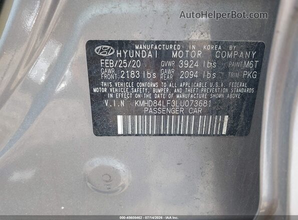 KMHD84LF3LU073681 2020 HYUNDAI ELANTRA Gray Engine compartment view