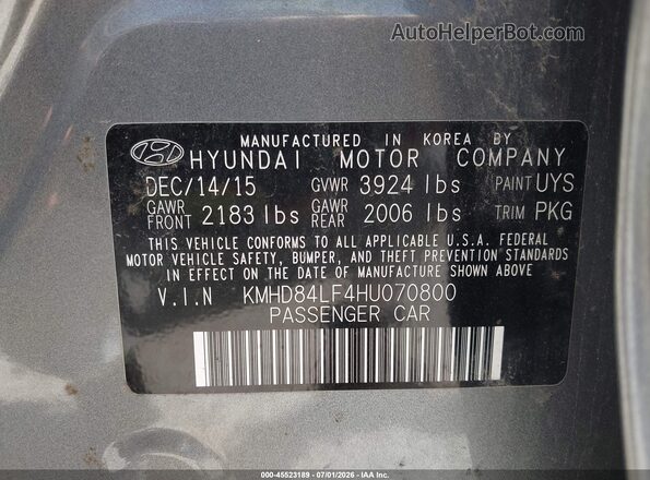 KMHD84LF4HU070800 2017 HYUNDAI ELANTRA Blue Вид підкапотного простору